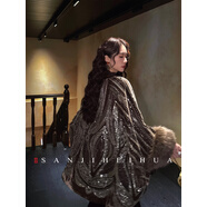 三吉黑花【維多利亞】巨好看的初冬重工滿(mǎn)幅珠繡毛袖袍子獨特漂亮 棕咖 L