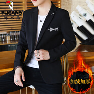 啄木鳥(niǎo)（TUCANO）西服外套男士休閑韓版單西春秋冬季加絨加厚修身單件上衣小西裝 713黑色 加絨 M 適合85-105斤