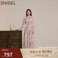 SNIDEL秋冬甜美碎花系帶收腰百褶雪紡連衣裙SWFO245033 粉米色 M （1）