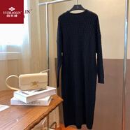 俞兆林加厚麻花打底連衣裙女秋冬新款感寬松中長(cháng)款毛衣裙配大衣 黑色 3XL 建議135-145斤