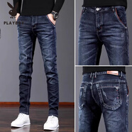 花花公子（PLAYBOY）2025新款男士加絨修身牛仔褲小腳秋冬褲 F-Z002.藍黑... 30