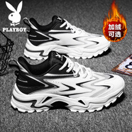 花花公子（PLAYBOY）男鞋子男2025秋冬季老爹鞋運動(dòng)潮流休閑鞋男士厚底跑步鞋 白黑 39