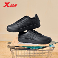 特步情侶男女板鞋小白鞋空軍一號冬季革面保暖運動(dòng)板鞋休閑鞋