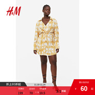 H&M女裝連衣裙秋季復(fù)古翻領(lǐng)氣質(zhì)長袖通勤襯衫式休閑連身裙1187810 黃色/扎染 XS 155/80