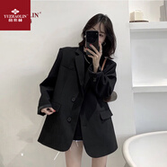 俞兆林感黑色西裝外套女2025年春秋新款韓版寬松小個(gè)子西服套裝上衣 黑色 2XL