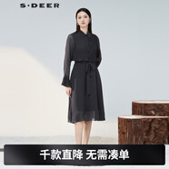 S.DEER【專(zhuān)享款】圣迪奧百搭潮流風(fēng)琴褶收腰雪紡襯衫連衣裙S223Z123L 德國灰/87 M (165)