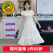 G.duck童裝女童連衣裙夏季公主裙兒童裙子夏天透氣雪紡A字裙女大童長(cháng)裙 花邊蕾絲白色aqgkcik 120 尺碼5~6歲【110-120cm】cm