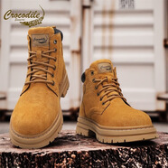 鱷魚(yú)恤馬丁靴男士2025新款冬季英倫風(fēng)復古休閑男鞋厚底百搭高幫鞋 土黃 43