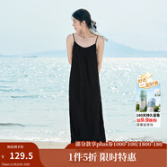 茵曼（INMAN）波西米亞吊帶油畫(huà)連衣裙女2025夏季新款度假裙子 黑色 M
