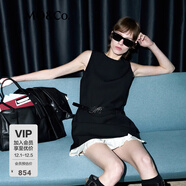 MO&Co.連衣裙春含綿羊毛圓領(lǐng)可拆卸荷葉邊附腰帶MBE1DRST08 黑色 M 165