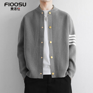 費洛仕新春季棒球服針織衫毛衣男士開(kāi)衫寬松拼色外套青年帥氣品質(zhì)上衣潮 DQ8230灰色 L （125-150斤）