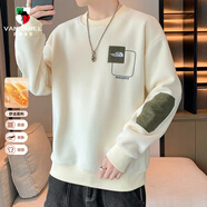 西域駱駝（VANCAMEL）衛衣男冬季奧粒絨字母長(cháng)袖t恤保暖圓領(lǐng)內搭上衣 米黃 L