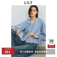LILY2025秋新款棉麻波嬉風(fēng)花邊設計感波西米亞繡花V領(lǐng)長(cháng)袖襯衫女 401藍色 S