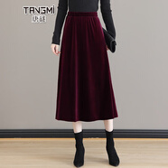 唐謎（TANGMI）高端半身裙女秋冬季2025新款A字傘裙女中長(cháng)裙顯瘦純色垂感大擺裙 872金絲絨料-酒紅色/裙長(cháng)78 XL /29(115-125斤)