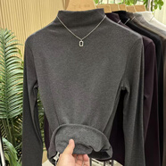 韓系漂亮小上衣貝殼領(lǐng)加絨半高領(lǐng)秋冬打底衫加厚T桖百搭顯瘦內搭 深花灰 M