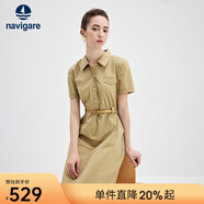 Navigare意大利小帆船短袖襯衫裙女士夏季時(shí)尚百搭小個(gè)子連衣裙簡(jiǎn)約中裙女 瑪奇朵 L 碼