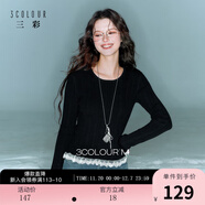 三彩2025冬季新款修身圓領(lǐng)針織衫花邊打底衫長(cháng)袖套頭衫M 經(jīng)典黑 M 160/84A