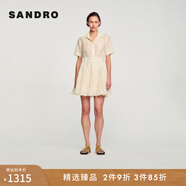 SANDRO春夏女裝法式度假A字荷葉邊翻領(lǐng)蓬蓬短裙連衣裙 淡褐色 S