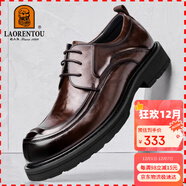 老人頭（LAORENTOU）皮鞋男鞋商務(wù)正裝鞋厚底手抓紋牛皮大頭鞋德比寬腳鞋 LA88 棕 41 