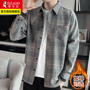 啄木鳥(niǎo)格子襯衫男士裝2025春秋季最新款外套休閑長(cháng)袖冬加絨襯衣外穿衣服 2108灰色 3XL