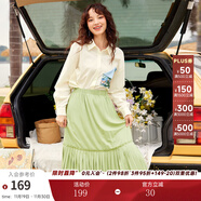 兩三事絲絨半身裙春季女黑色百褶裙裙子復古半裙長(cháng)裙 開(kāi)心自轉體 綠色- 薄款 L