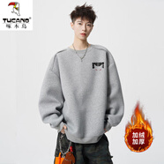 啄木鳥(niǎo)（TUCANO）重磅美式圓領(lǐng)衛衣男秋季設計感惡魔字母印花長(cháng)袖t恤嘻哈男裝上衣 10921-WY66JR淺灰色加絨 M 約90-110斤可穿