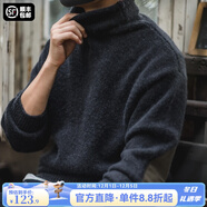 馬登工裝 美式復古純色保暖高領(lǐng)針織衫馬海毛毛衣秋季個(gè)性打底衫男 黑色 L
