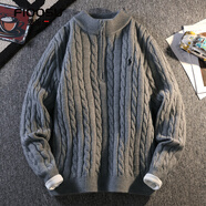 費洛仕秋冬季半拉鏈絞花套頭針織衫洋氣麻花毛衣男刺繡戰馬打底衫潮上衣 99961灰色 2XL （145-160斤）