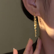 西月錦繡銀針耳飾前后戴雙層鏈條流蘇耳釘大臉顯瘦耳環(huán)女2025新款 高山流水耳線(xiàn)（14K黃金色）