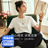 Olrain歐芮兒法式白色短袖T恤女夏季新款簡(jiǎn)約正肩顯瘦上衣 米白色 XL
