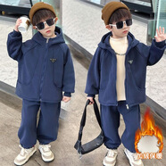 G.duck兒童抓絨衛衣套裝男女寶寶奧粒絨兩件套秋冬加厚保暖搖粒絨外套 藏藍色 100 建議身高96-105cm年齡2-3歲