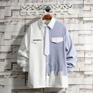 Soinku潮型庫白糖玫瑰2024設計感小眾學(xué)院dk風(fēng)穿搭長(cháng)袖襯衫男女秋季上衣青少年 白色 M M