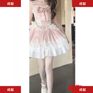 洛麗塔韓系甜美公主裙可愛(ài)少女蝴蝶結荷葉邊撞色拼接重工蓬蓬短裙 粉色連衣裙 L