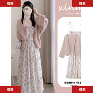 秋冬裝2026年新款女搭配一整套茶系法式小香風(fēng)針織連衣裙套裝裙子 針織衫+連衣裙 S 【80-90斤】