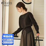Olrain歐芮兒法式一字領(lǐng)毛衣女裝冬季新款開(kāi)叉下擺收腰套頭衫 茶褐色 XL