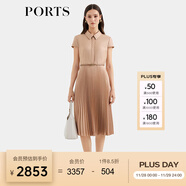 PORTS寶姿女裝春夏新款通勤襯衫領(lǐng)拼接百褶收腰短袖中長(cháng)連衣裙 珍珠粉 M (6)