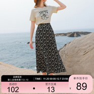 三彩2025夏季新款碎花半身裙高腰開(kāi)叉雪紡A字裙浪漫長(cháng)裙清新M