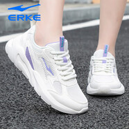 鴻星爾克（ERKE）女鞋跑步鞋冬季輕便運動(dòng)鞋網(wǎng)面透氣學(xué)生白色休閑鞋女跑鞋 微晶白/櫻花紫2178 35