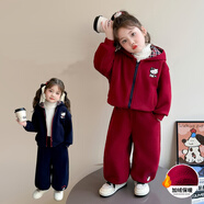 七語(yǔ)欣童裝女童卡通加絨套裝冬裝新款女孩寶寶兒童保暖外套褲子兩件套裝 紅色 110 (適合身高100-110cm)