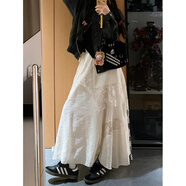 白色半身裙重工不規則蕾絲花邊蛋糕裙夏季女大碼設計感a字超長(cháng)裙 杏色_長(cháng)裙 S _【建議80-90斤】