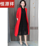 恒源祥【秋冬推薦】羊毛針織外披過(guò)膝長(cháng)衫外穿毛衫外搭開(kāi)衫中長(cháng)款薄外套 KG桔紅色 L 建議105-115斤