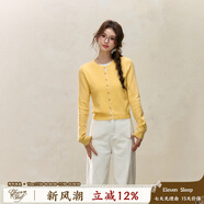 ELEVEN SLEEP秋季羊毛假兩件紅色毛衣女高級感針織開(kāi)衫設計感上衣 黃色針織衫 S