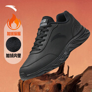 安踏加絨運動(dòng)鞋男鞋棉鞋男士冬季保暖皮面防潑水軟底輕便休閑跑步鞋子 【防潑水皮面+加絨內里】黑5529F-2 42