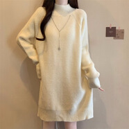 天啟世紀秋冬半高領(lǐng)厚款A字裙裙大碼女胖mm過(guò)膝中長(cháng)打底毛衣裙 杏色-優(yōu)質(zhì)版【設計感/裙子仙女超仙森系/高級感網(wǎng)紅 2XL 【140-160斤】