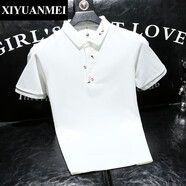 西原美高端潮流碎花刺繡男士翻領(lǐng)polo衫2025新款夏季修身珠地棉有領(lǐng)t恤 白色 M （建議95-125斤b