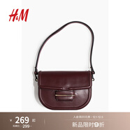 H&M女士包袋秋季復古時(shí)尚休閑外出涂層面料紅色單肩包1247867 酒紅色