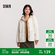 森馬（Semir）外套女冬季夾棉仿麂皮仿羊羔毛拼接寬松連帽簡(jiǎn)約慵懶復古夾克 白色調00311 L