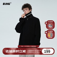 BJHG不計后果秋冬基礎款條紋高領(lǐng)毛衣男潮美式情侶寬松中性風(fēng)針織衫女 炭黑色 L