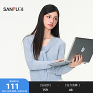 三福毛衣2025秋季綁帶V領(lǐng)蕾絲拼接下擺假兩件上衣女裝507322 粉藍 S