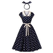 悅澈7080年代布拉吉懷舊連衣裙復古港式80年代懷舊圓點(diǎn)連衣裙夏季高藏 藏青色 S